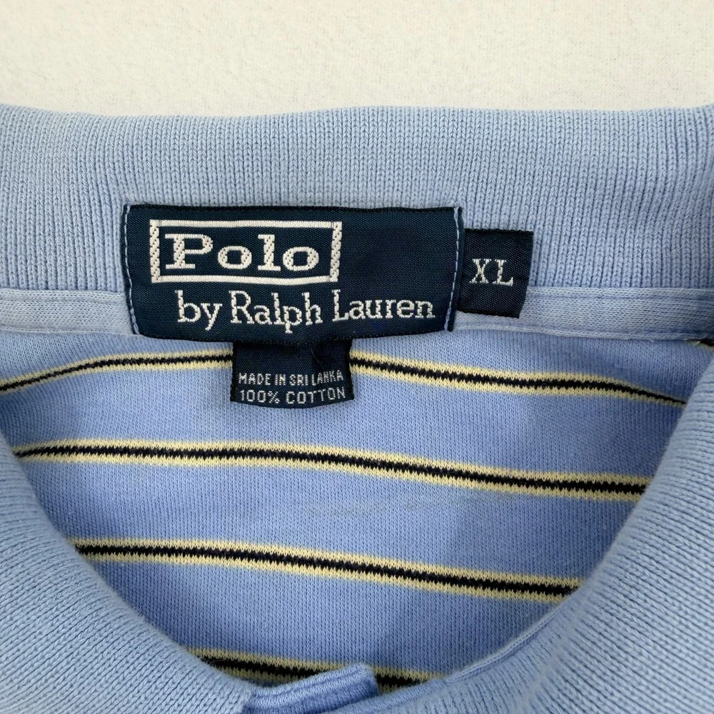 Polo Ralph Lauren Mens XL Blue Striped Short Sleeve Cotton Polo Shirt Preppy